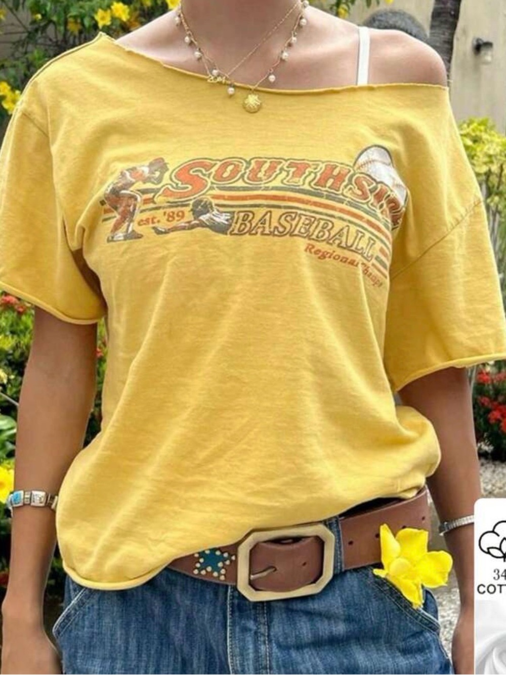 Vintage Yellow 'Southside Baseball' Graphic Tee